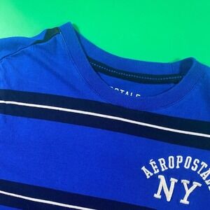 Aeropostale NY Striped T-Shirt Womens XS Blue White Casual Top